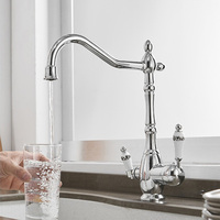 Robinet de cuisine contemporain en laiton à double poignée, doré, rotatif à 360°, 3 voies, avec filtre à eau, capteur sans contact, cartouche céramique, pour montage sur plan.