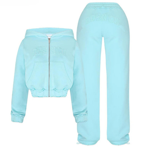 Custom Women Tracksuit Sweatsuit Set <b>Pink</b> Distressed Embroidery Tracksuit <b>Hoodie</b> Suits Track Suit - Product Image 3