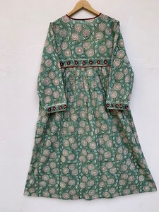 Indian Block Printed Kaftan Maxi <b>Dress</b> for Women <b>Casual</b> <b>Summer</b> <b>Long</b> Top Tunic Elegant Evening Party Wear Natural Button - Product Image 3