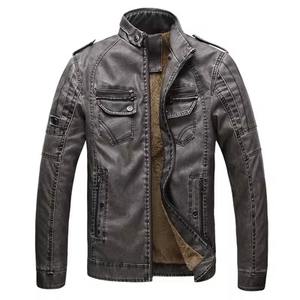 Chaqueta de cuero con capucha de piel de oveja de imitación clásica a la moda para hombre, abrigo informal de lana cálido con cremallera y cuello levantado, chaquetas de talla grande para hombre - Product Image 5