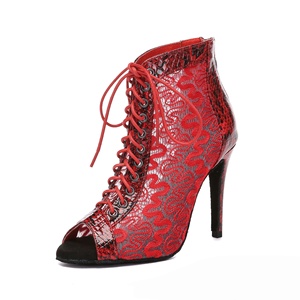 Chaussures de danse latine rouges professionnelles pour femmes, style bouche de poisson, talons sexy, bottes montantes de performance Jazz et Bachata – Vente en gros du fabricant - Product Image 6