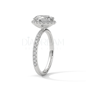 Design inspiré de la mode en argent sterling 925 avec halo ovale de taille brillant amélioré et réglage de pavé VVS Clarity Diamond - Product Image 5