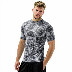 <b>Swim</b> Beach Printed Rash Guard Top Men Short Sleeve Compression Sublimation Tops Men's Workout Fitness Athletic Rash Guard Mens - Product Image 2