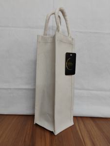 Natural <b>Canvas</b> Fashion Bottle <b>Bag</b> | <b>Small</b> Reusable Gift <b>Tote</b> with Cotton Web Handle Made in India Open Closure - Product Image 2