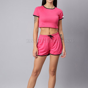 Conjunto de Top Corto y Pantalones Cortos de Algodón para Mujer, Diseño Personalizado, Precio Razonable - Product Image 4