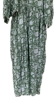 Robe midi d'été verte à imprimé ethnique pour femme, col rond, manches 3/4, boutonnée sur le devant, style bohème décontracté, écologique et respirante
