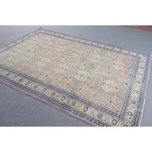 พรมวินเทจตุรกีขนาดใหญ่ 6.3x9.5 ฟุต พรมขนสัตว์สีน้ำเงิน - Product Image 2