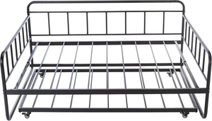 Cama de día de metal negro con cama nido extraíble, cama de marco de acero que ahorra espacio para habitación de invitados o niños - Product Image 3
