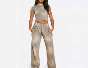 Ensemble décontracté Streetwear Training, sweat à capuche ample et pantalon de survêtement à jambes larges pour femmes, sweats à capuche courts pour femmes - Product Image 4