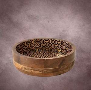 Bol en bois imprimé décoratif moderne vaisselle artisanale pour la cuisine, la salle à manger et la décoration intérieure élégante. - Product Image 3