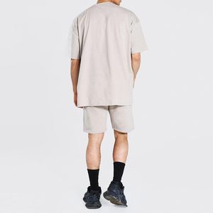 Survêtement de sport d'été pour hommes, ensemble de t-shirts et shorts avec logo personnalisé, décontracté, tricoté en polyester/coton, solide, deux pièces, séchage rapide - Product Image 2