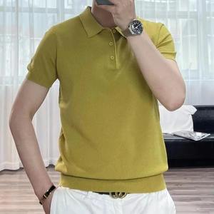 Jersey elegante para hombre con cuello abatible para camisas para Primavera Verano moda Casual suelto sólido secado rápido manga corta - Product Image 4