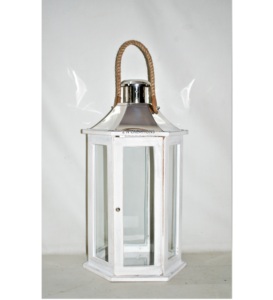 Couleur personnalisée Cadre en bois Lanterne suspendue Forme hexagonale Verre/Acier inoxydable Top Maison Décoration de Noël Zn Création - Product Image 1