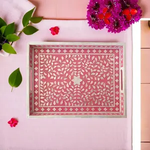 Plateau rose incrustation d'os Design plateau de service en bois décoratif complexe pour la maison bois de taille personnalisée - Product Image 1