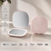 Miroir de maquillage compact LED portable pliable de poche, trois couleurs d'éclairage (blanc, rose, noir), petit, mignon et mini