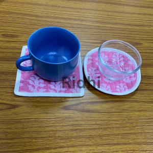 Ensemble de dessous-de-verre matelassés en coton écologique Ridhi, rose et blanc, 5x5 pouces, imprimé à la main, réutilisable, pour tasse à thé, style bohème, cuisine - Product Image 5