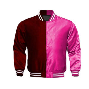 Veste universitaire en satin rose bordeaux, style High Street, avec lettres de collège, en cuir véritable de qualité supérieure, pour l'hiver - Product Image 4