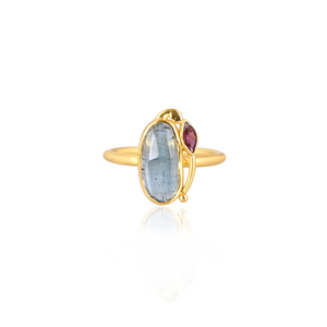 Natural Tourmaline Gemstone Solid 925 Sterling <b>Silver</b> Yellow Gold Plated <b>Statement</b> <b>Ring</b> Gift For Her Wedding Engagement Gift - Product Image 1
