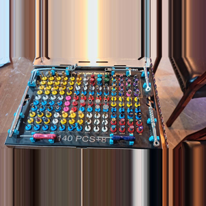 Kit de Instrumentos Quirúrgicos de Implantes Dentales de Acero Inoxidable Manual Universal, Caja de 140 Piezas, Herramientas Profesionales Completas para Cirugía de Implantes - Product Image 1