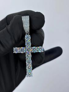 Colgante Cristiano Personalizado RB Gems, Estilo Hip Hop, Plata de Ley 925, Letra Inicial con Diamante de Laboratorio VVS, Moissanita, Oro Rosa Helado, para Mujer - Product Image 3