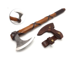 Venta al por mayor personalizado OEM ODM fábrica de cubiertos de acero de Damasco industrial grado Tomahawk mango de madera al aire libre Camping caza hacha - Product Image 1
