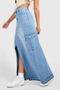 Jupe courte en jean taille haute pour femme, style décontracté d'été, avec fermeture éclair, fente haute, coupe trapèze, bleu délavé - Product Image 2