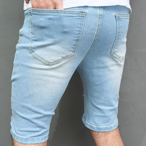 Men's Casual Summer Multi-Wear Design Denim Shorts Solid Color Straight Leg 100% Cotton for Youth - Product Image 6