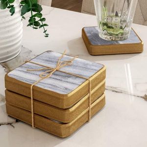 Ensemble de dessous-de-verre en marbre blanc irrégulier, fait main, écologique, gravé, design sculpté, résistant à la chaleur et à l'eau, pour la maison - Product Image 2