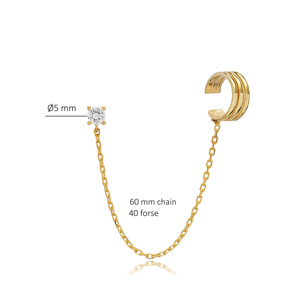 Round Tiny CZ Stone Stud Chain <b>Cartilage</b> <b>Earrings</b> Wholesale Turkish Handmade Trendy Everyday 925 Sterling Silver Women Jewelry - Product Image 2