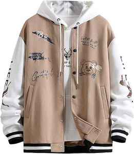 College Varsity Outerwear <b>Jacket</b> Leather Sleeves Durable Wool Body Ribbed Collar Snap Front Casual Fashion OEM ODM Wholesale - Product Image 1