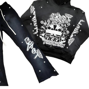 Conjuntos de chándal para hombre, chándales acampanados personalizados con lavado ácido y cremallera hasta 400 GSM, traje de chándal de pierna recta, chándal desgastado - Product Image 5