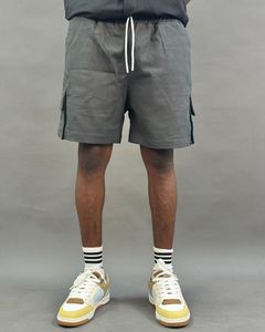 Shorts d'été décontractés pour hommes en toile 100 % coton, motif uni, cordon de serrage, taille élastique, respirant, séchage rapide, imperméable - Product Image 4
