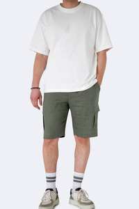 <b>Men's</b> Custom Mid Waist Cotton <b>Shorts</b> Breathable Cargo Side Pockets Solid <b>Pattern</b> Knitted Weaving Drawstring Casual OEM Service - Product Image 4