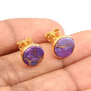 ต่างหูเม็ดเดี่ยวสีทองแดงเทอร์ควอยซ์สีม่วงธรรมชาติสี STUD025ขนาด9มม. เครื่องประดับเงินสีทองทันสมัยการตั้งค่าหนามเตยสำหรับผู้หญิงของขวัญปาร์ตี้ของเด็กผู้หญิง - Product Image 3