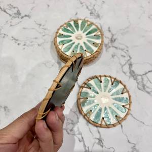 Posavasos artesanal de nácar, conjunto de estilo clásico, diseños atrevidos, mosaico de conchas - Product Image 2