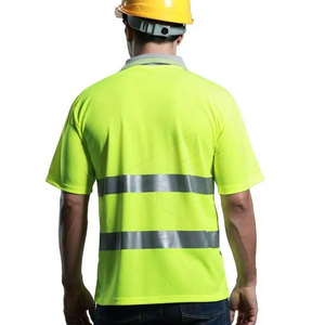 Polo de sécurité à manches courtes haute visibilité personnalisé, vente en gros, chemises de travail respirantes à rayures réfléchissantes - Product Image 6