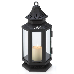 Handmade <b>Black</b> Metal Stagecoach Candle <b>Lantern</b> Iron Hanging Decorative Candle Holder With Floral Cutwork For Home Wedding Decor - Product Image 1