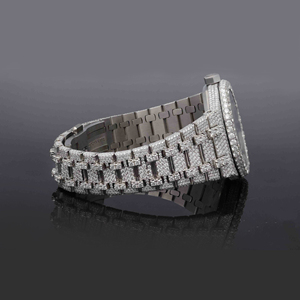 Haute qualité luxe unisexe Bling montres-bracelets entièrement diamant glacé or argent Hip Hop Style bande en acier inoxydable mouvement ETA - Product Image 4
