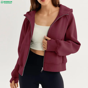 Ropa de calle de Color sólido de manga larga para mujer, sudaderas con capucha de punto con cremallera informal para mujer, sudaderas de felpa francesa de algodón 100% - Product Image 3
