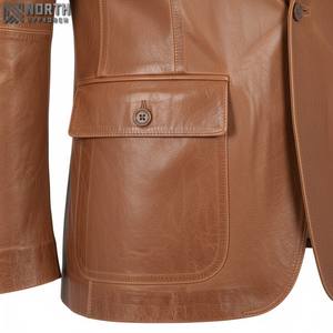 Chaqueta de bombardero de cuero genuino de buena calidad hecha en fábrica a precio barato para hombre, logotipo frontal teñido liso personalizado de invierno de calidad profesional - Product Image 5