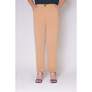 Pantalon taille haute en tissu crêpe anti-plis, modèle WG-WS-22-W15 B, avec décoration de revers unis teints - Product Image 2