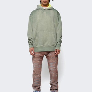 Nouveaux sweats à capuche pour hommes élégants et tendance, couleur unie, effet délavé, tissu polaire, coupe-vent et respirant, mélange de coton de haute qualité - Product Image 2