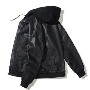 Chaqueta informal de cuero de serpiente de lona de Color sólido para hombre, abrigo de cuero PU negro para Otoño e Invierno para motociclismo - Product Image 1