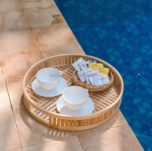 Panier d'eau de petit déjeuner en plein air, piscine, bambou, plateau flottant, plateau en mosaïque | Artisanat Tienphong - Product Image 1