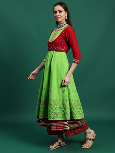 Ensemble Kurta Anarkali en Rayonne de Designer, Coupe Trapèze, à Manches Longues, Imprimé Floral et Impression par Décoloration, Tenue Décontractée pour le Bureau - Product Image 2