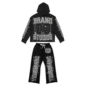 Pantalon à capuche en strass personnalisé de haute qualité ensembles de survêtement en strass pour hommes conception de mode Streetwear vente en gros oem - Product Image 2