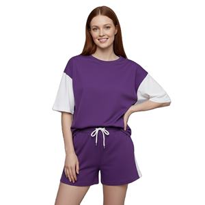 Conjunto Corto Personalizado de Primera Calidad, Personalizable, para Mujer, 100% Algodón, Camiseta Holgada con Hombros Caídos y Pantalones Cortos - Product Image 3