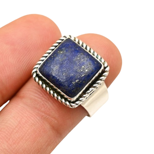 Anillo de estilo bohemio de corte princesa para mujer, piedra preciosa de lapislázuli, Plata de Ley 925, joyería de tendencia hecha a mano, regalo para ella - Product Image 1