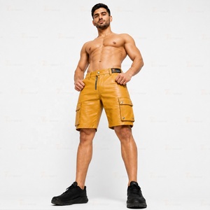 <b>Men's</b> <b>Yellow</b> Cargo <b>Shorts</b> Mid Waist Button Fly Solid Color Casual Style With Pockets Breathable Polyester Fabric - Product Image 2