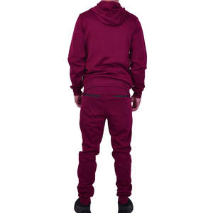 Ensemble de survêtement pour homme en molleton technique doublé, couleur bordeaux, avec sweat à capuche zippé et pantalon de jogging, élégant, respirant, en coton/polyester - Product Image 4